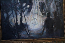 Load image into Gallery viewer, John Thirtle FRSA Backstage Theatre Oil Painting – Dancer in Spotlight – Mid-Century British Art