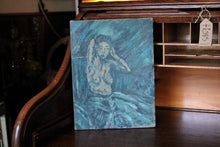 Load image into Gallery viewer, Vintage 1950s Figurative Oil Painting – Seated Woman in Blue – Signed Original Canvas