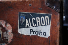 Load image into Gallery viewer, Vintage Leather Travel Suitcase With Original Hotel Labels – Large 1930s Steamer Luggage