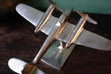 Load image into Gallery viewer, Vintage Art Deco Aluminium Twin-Engine Aircraft Model – Aeroplane Desk Ornament on Stand