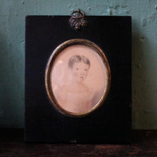 Load image into Gallery viewer, Antique Georgian Portrait Miniature – Young Sitter – Black Papier-Mâché Frame – Early 19th Century