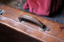 Load image into Gallery viewer, Vintage Leather Travel Suitcase With Original Hotel Labels – Large 1930s Steamer Luggage