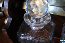 Load image into Gallery viewer, Antique Mahogany 3 Bottle Tantalus - Cut Glass Decanters - Silver Plated Fittings