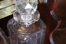 Load image into Gallery viewer, Antique Mahogany 3 Bottle Tantalus - Cut Glass Decanters - Silver Plated Fittings