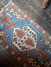 Load image into Gallery viewer, 4'5" x 2'6" Vintage Caucasian Azerbaijan Hand Knotted Wool Rug – Geometric Tribal – 135 x 77cm