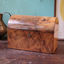 Load image into Gallery viewer, Victorian Figured Walnut Dome Top Tea Caddy – Twin Compartment Antique Caddy With Key