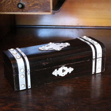 Load image into Gallery viewer, Antique Anglo-Indian Bone Inlaid Jewellery Box - Domed Dark Hardwood Casket - 19th Century