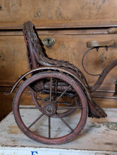 Load image into Gallery viewer, Antique Edwardian Doll Tricycle Rickshaw Toy – Wicker Seat – Folk Art c.1910