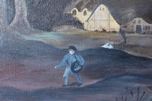 Load image into Gallery viewer, Vintage Naive Landscape Oil Painting - Mountain Village - Folk Art Original C.1970s - 50 x 41cm