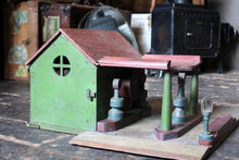 Load image into Gallery viewer, Vintage Wooden Toy Petrol Station - Scratch Built Folk Art Garage - Illuminated Sign C.1930s–40s