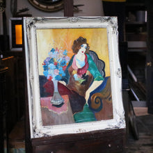Load image into Gallery viewer, Vintage Manner of Itzchak Tarkay Oil on Board Painting– Woman With Flowers