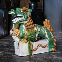 Load image into Gallery viewer, Antique Chinese Sancai Glazed Pottery Qilin Dragon Roof Tile – Large Architectural Mythical Beast - Foo Dog