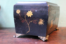 Load image into Gallery viewer, Antique Chinoiserie Black Lacquer Box - Painted Figures - Gilt Metal Feet - c.1900