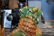 Load image into Gallery viewer, Antique Chinese Sancai Glazed Pottery Qilin Dragon Roof Tile – Large Architectural Mythical Beast - Foo Dog