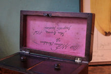 Load image into Gallery viewer, Antique Mahogany Tea Caddy Dated 1844 – Twin Compartment Victorian Presentation Box