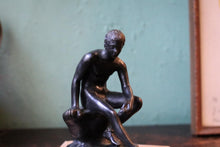 Load image into Gallery viewer, Antique Grand Tour Bronze Resting Hermes Sculpture – Seated Mercury – Marble Base