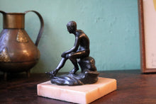 Load image into Gallery viewer, Antique Grand Tour Bronze Resting Hermes Sculpture – Seated Mercury – Marble Base