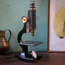 Load image into Gallery viewer, Vintage Early 20th.C Brass Microscope - Black Enamel Stand - Working Scientific Instrument - 35cm