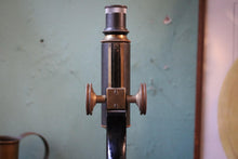 Load image into Gallery viewer, Vintage Early 20th.C Brass Microscope - Black Enamel Stand - Working Scientific Instrument - 35cm