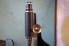 Load image into Gallery viewer, Vintage Early 20th.C Brass Microscope - Black Enamel Stand - Working Scientific Instrument - 35cm