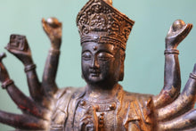 Load image into Gallery viewer, Antique Tibetan Bronze Cundi Bodhisattva - 18 Armed Zhunti Guanyin - Buddhist Figure - 18cm