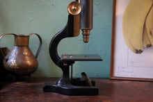 Load image into Gallery viewer, Vintage Early 20th.C Brass Microscope - Black Enamel Stand - Working Scientific Instrument - 35cm