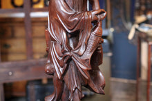 Load image into Gallery viewer, Large Antique Chinese Carved Hardwood Fisherman Sculpture - 55cm - Oriental Folk Art Statue