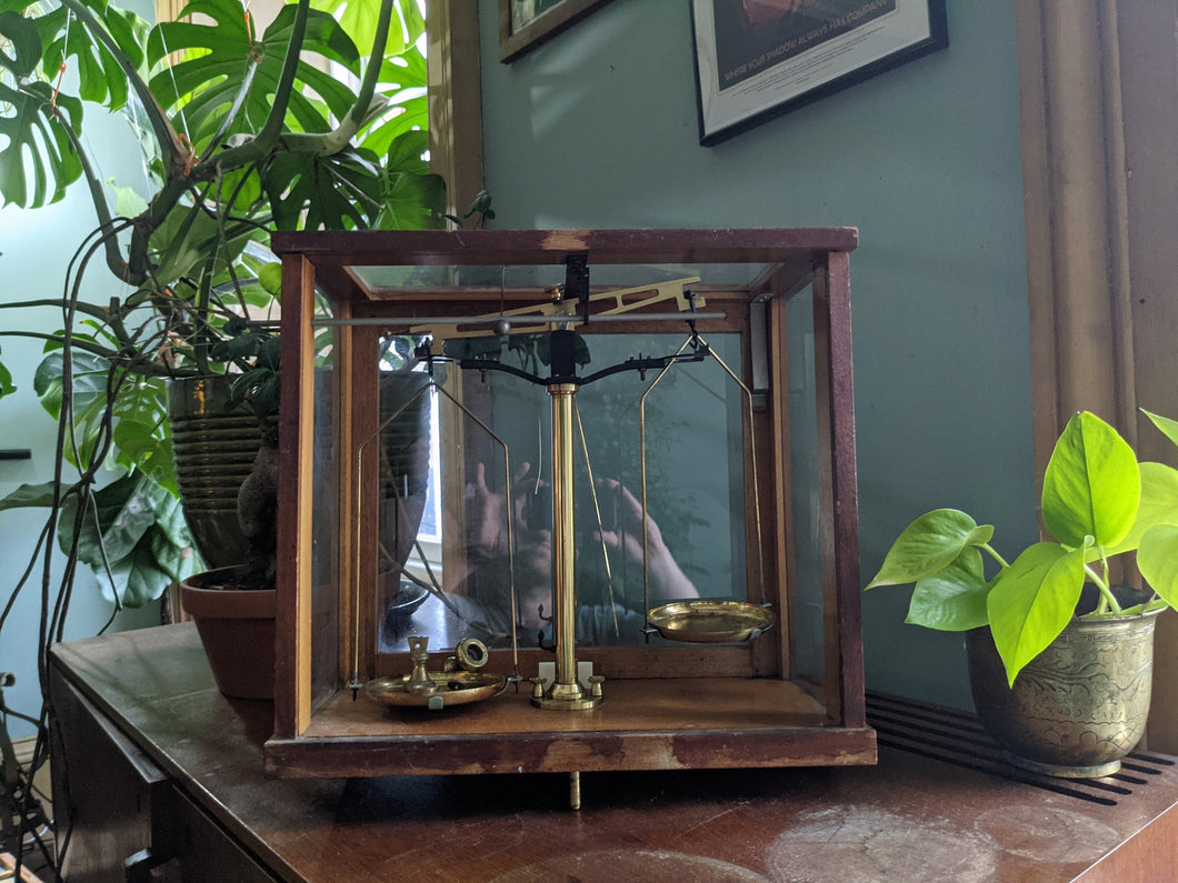 Antique Brass Encased Chemists Scales