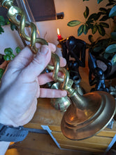 Load image into Gallery viewer, Pair of Antique Brass Twirl Candlesticks
