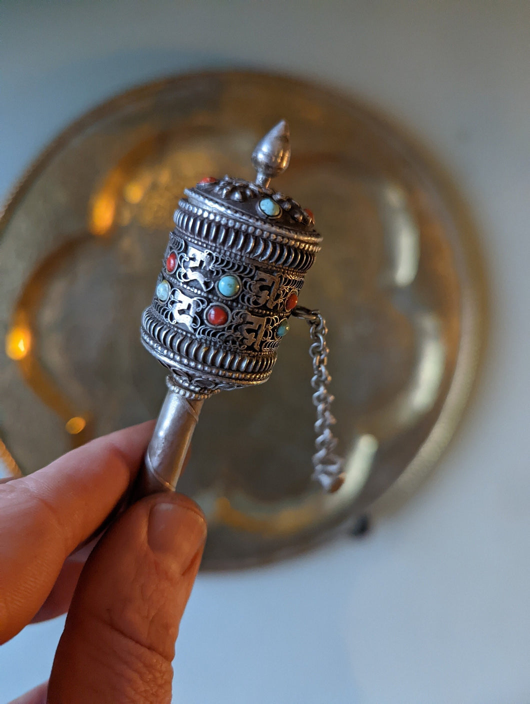 Early 20thC Silver Tibetan Prayer Wheel