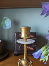 Load image into Gallery viewer, A pair of early 20thC Continental brass and marble candlesticks
