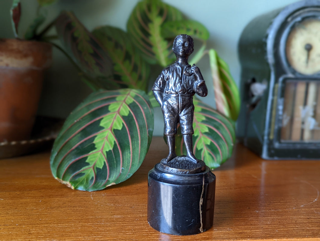 R Moret Bronze Sculpture of Boy Smoking Pipe