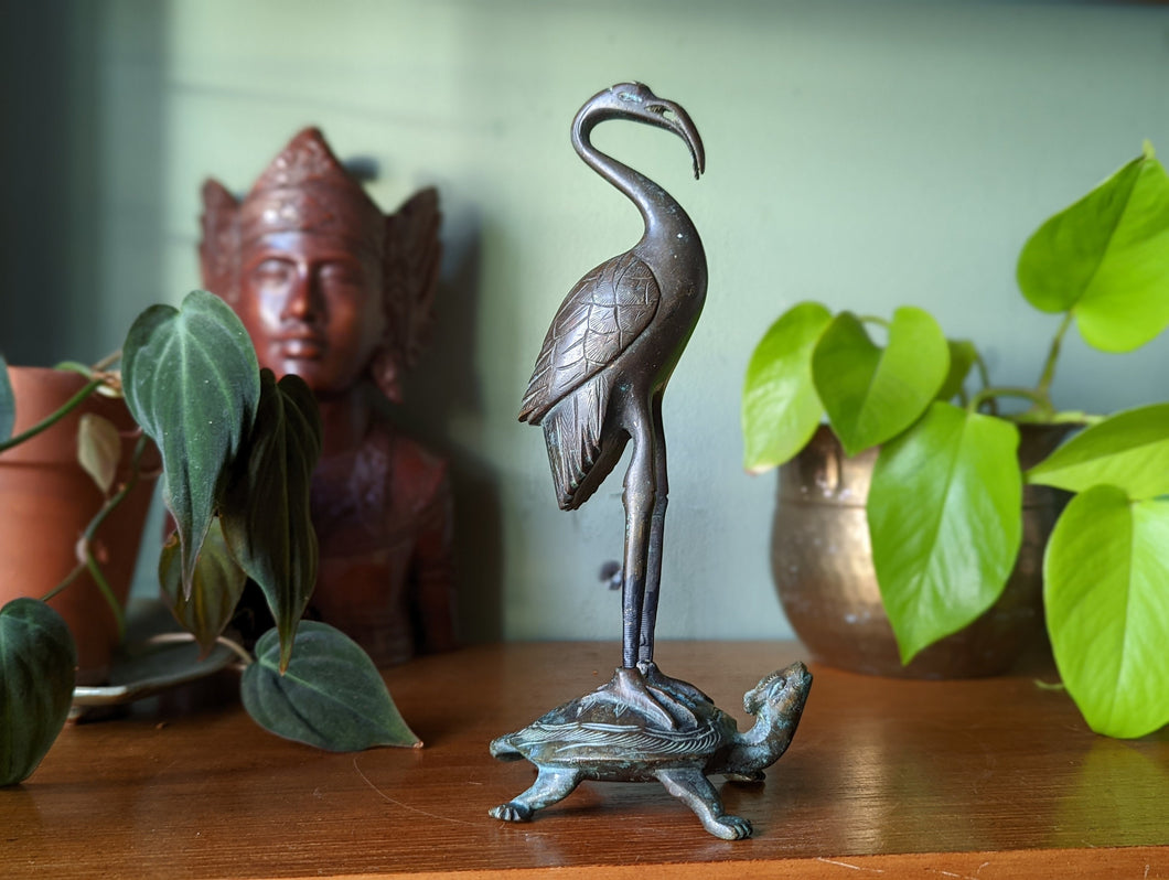 Japanese Bronze Figure of a Crane on a Turtle, 19th Century