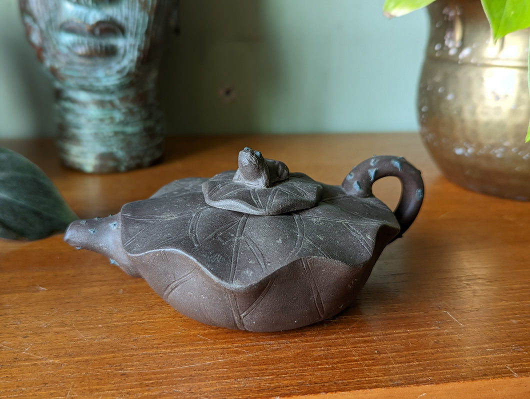 Vintage Clay Chinese Yixing Zisha Lotus Frog Teapot