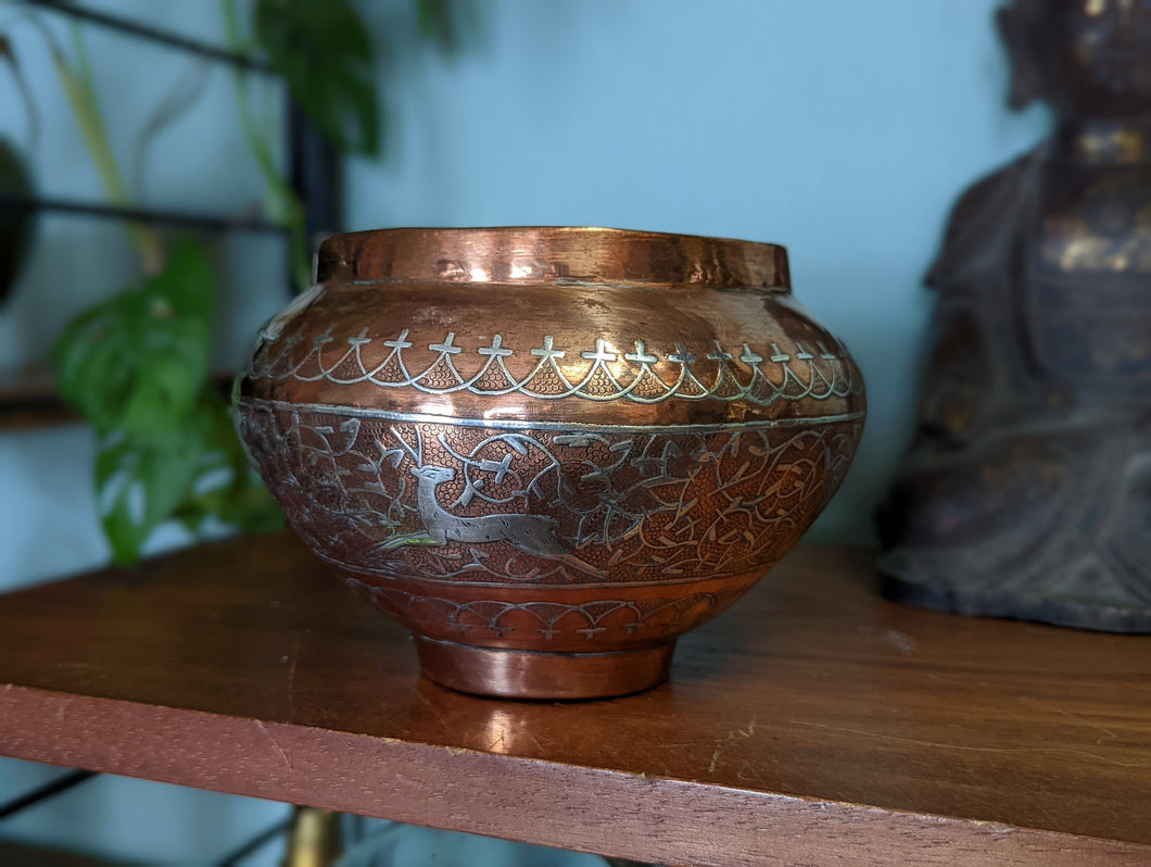 Cairoware Mamluk Copper And Silver Inlaid Lota