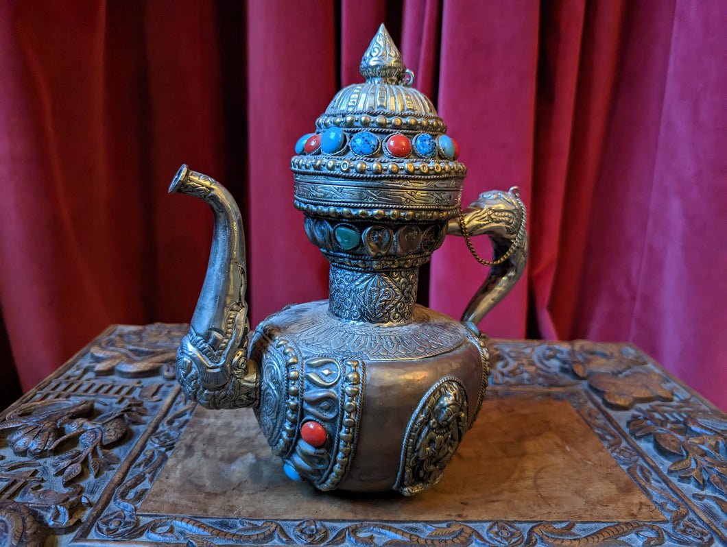 Antique Tibetan Copper and Silver Ewer