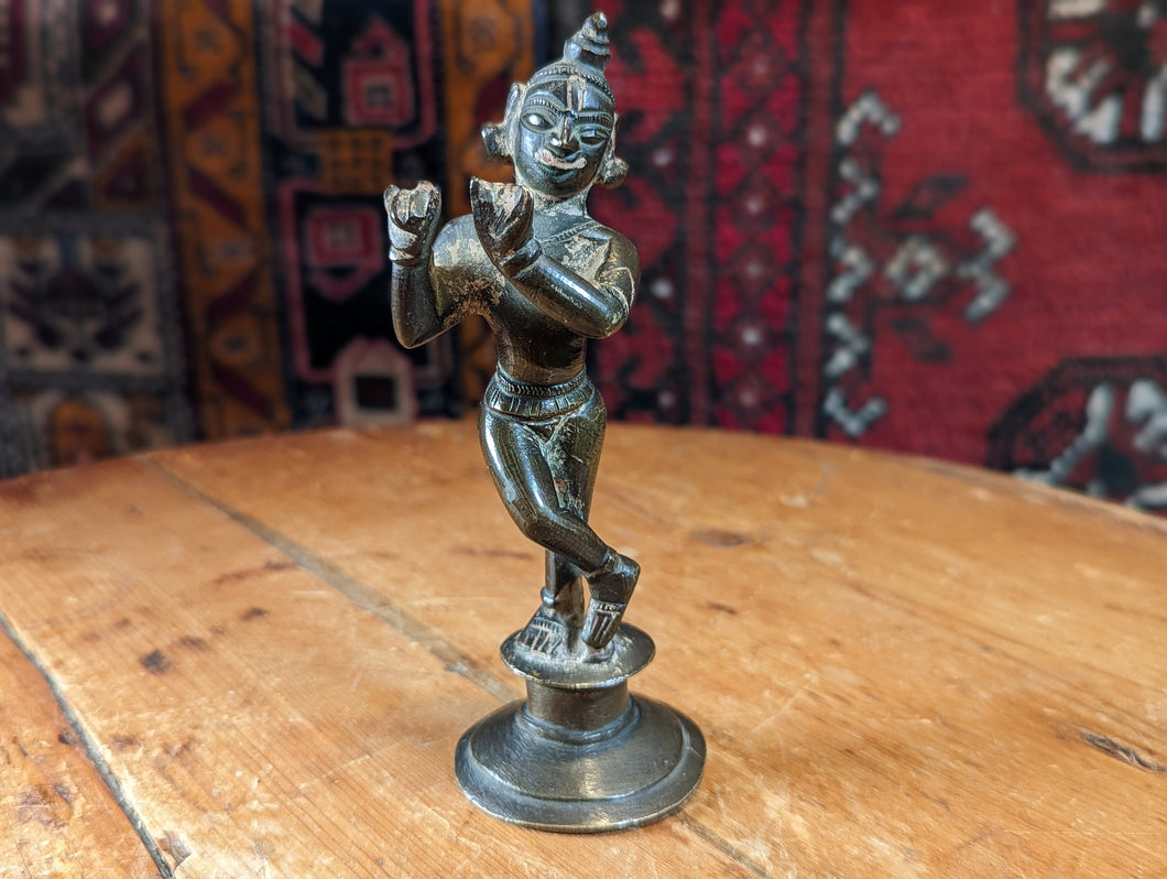 Antique Indian Bronze Statue of Krishna