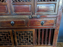 Load image into Gallery viewer, Antique Chinese Red Lacquered Elm Noodle Cabinet
