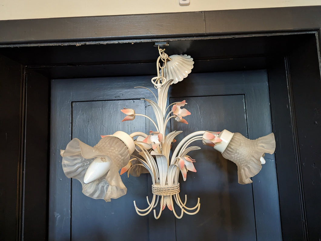 Vintage Holywood Regency Toleware Hanging Chandelier