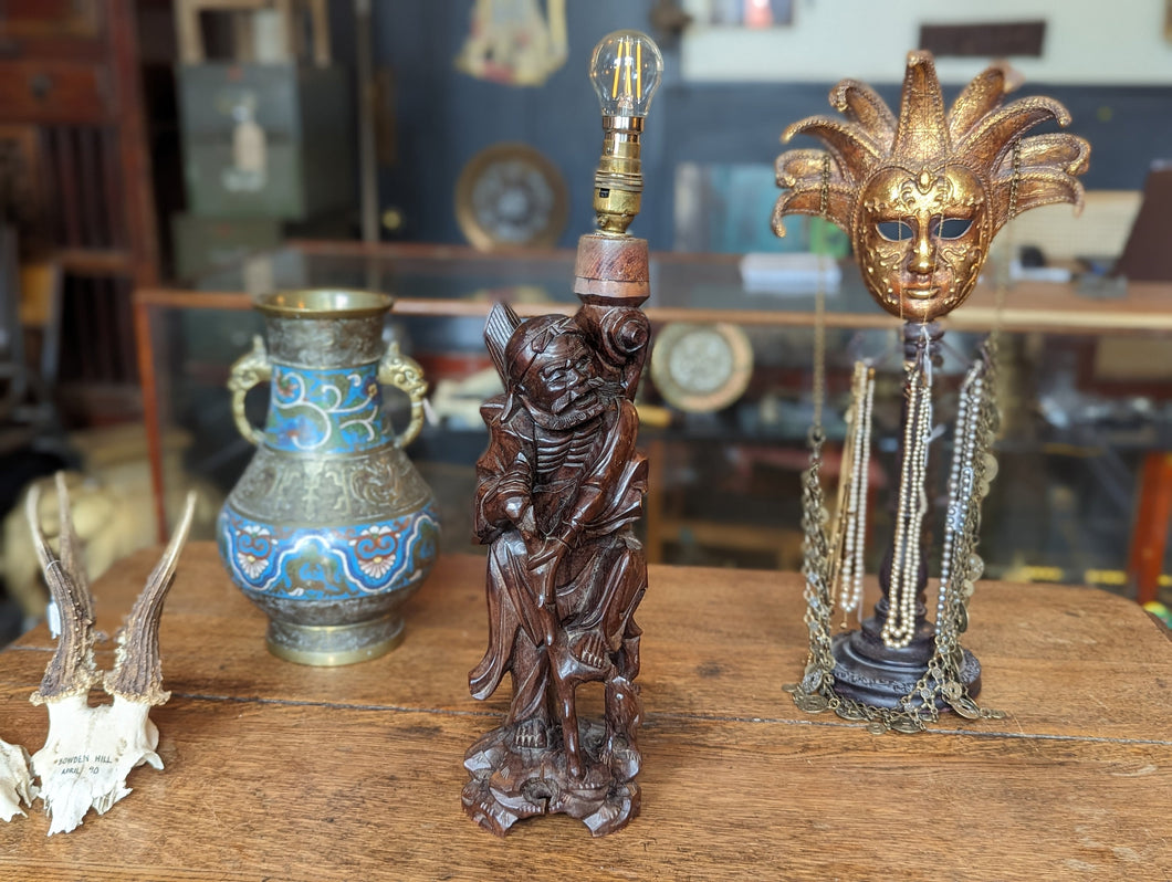 Early 20thC Chinese Rosewood Carved Lamp