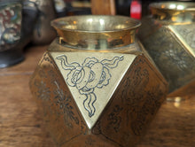 Load image into Gallery viewer, Pair of Early 20th.C Brass Hexagonal Japanese Vases
