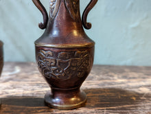 Load image into Gallery viewer, Pair of Small Meiji Period Bronze Japanese Vases
