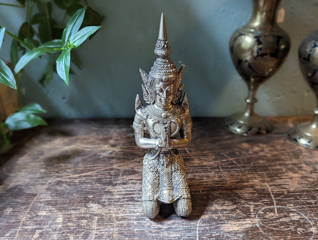 Vintage White Metal Thai Thephanom Statue