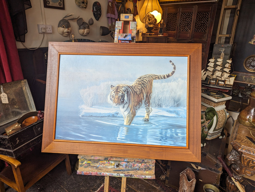 1970's Vintage Tiger Print in Teak Frame