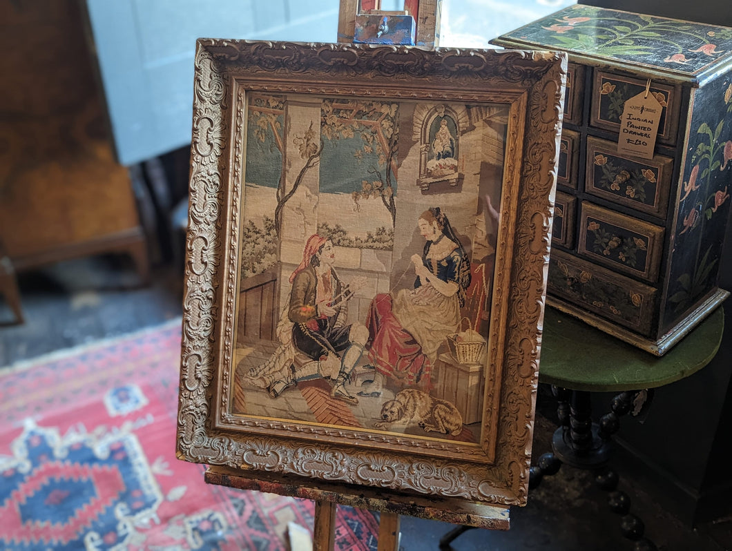 19th Century French Needlepoint with Ornate Molded Frame