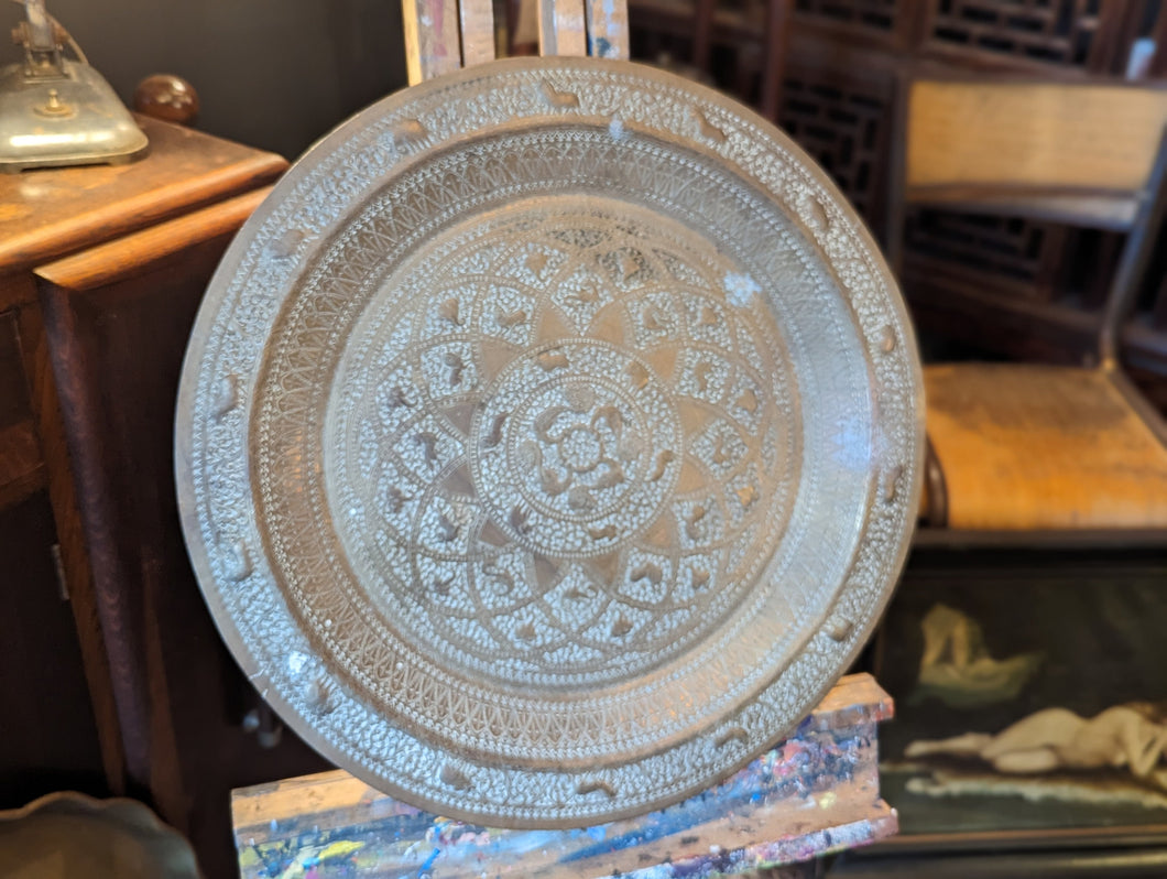 Vintage SriLankan Embossed Brass Charger / Tray