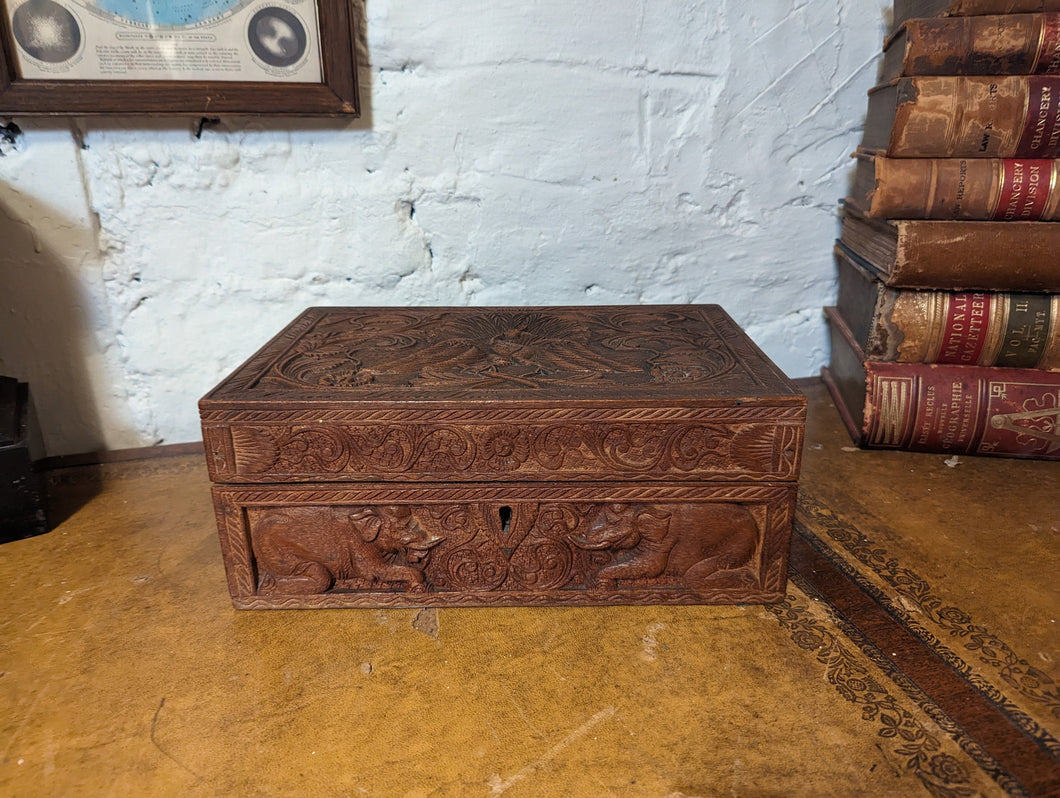 Teak Jewelry Box with Sri Lankan Carvings - Early 20th.C