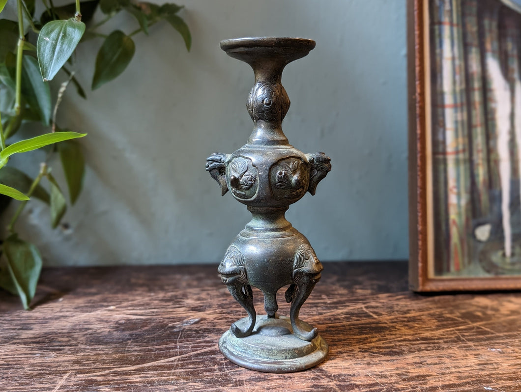 Japanese Meiji Bronze Candle Stick / Alter Stick