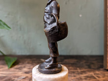 Load image into Gallery viewer, Miniature Bronze 6&quot; Figurine, Young Boy Carrying Basket, Marble Base, c. 1910
