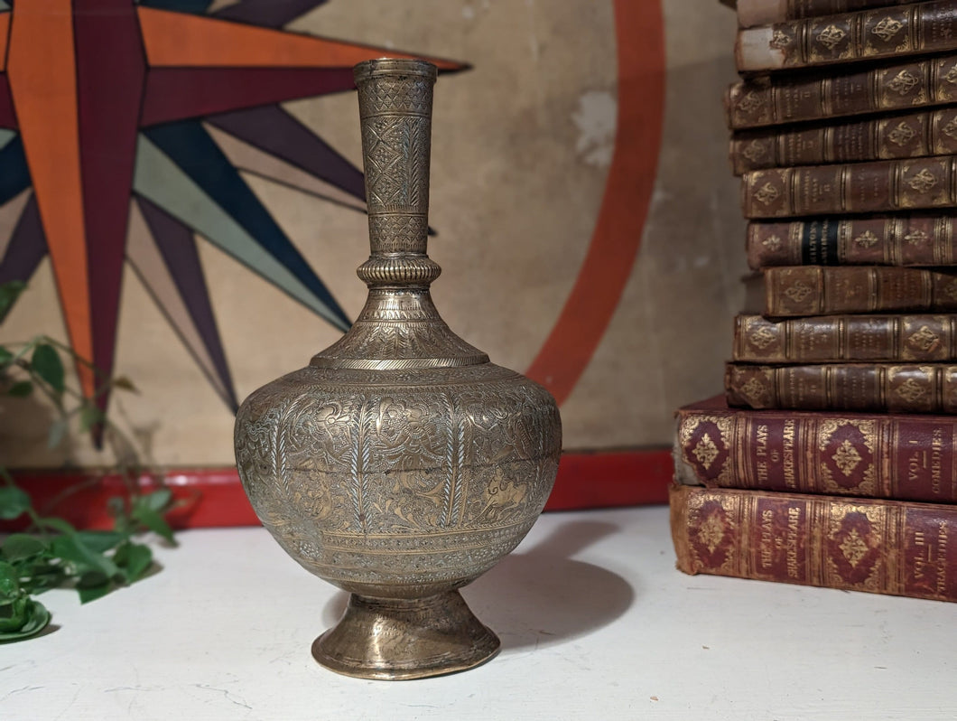 Antique Indian Engraved Brass Surahi / Vase